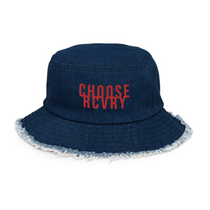 USA Colors Choose RCVRY Logo Distressed Denim Bucket Hat
